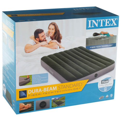 Надувной матрас Downy Airbed Fiber-Tech 137х191х25 см, со встроенным ножным насосом (Intex 64762)
