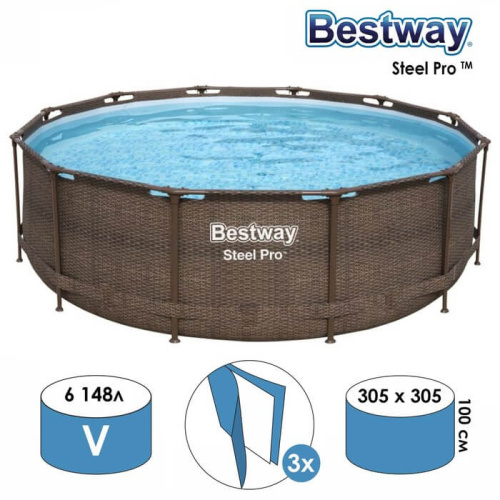 Каркасный бассейн Bestway "Ротанг" Steel Pro 305х100 см (5617P BW)