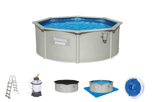 Стальной бассейн Bestway Hydrium Pool Set 360х120 см + песочный ф/насос 3028 л/ч, лестница, тент, подстилка (56574 BW)