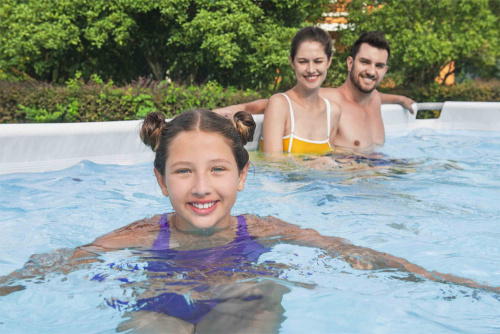 Каркасный прямоугольный бассейн Bestway "Мрамор" 404х201х100 см + лестница, фильтр-насос 2006 л/ч (56721 BW)