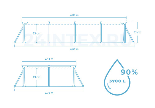 Каркасный прямоугольный бассейн Bestway 400х211х81 см (56405 BW)