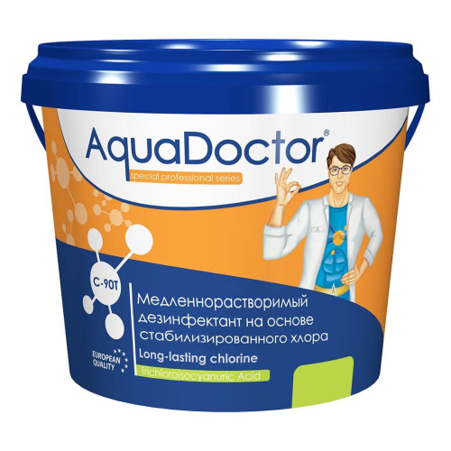 AquaDoctor C-90T, 1 кг, табл. 200 г, дезинфектант для бассейна на основе хлора длительного действия (15971)