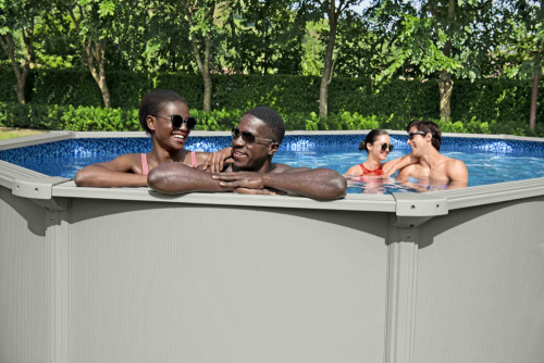 Стальной бассейн Bestway Hydrium Oval Pool 610х360х120 см + песочный ф/насос 5678 л/ч, лестница, тент, подстилка (56369 BW)