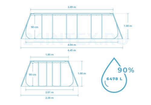 Каркасный прямоугольный бассейн Bestway "Мрамор" 404х201х100 см + лестница, фильтр-насос 2006 л/ч (56721 BW)