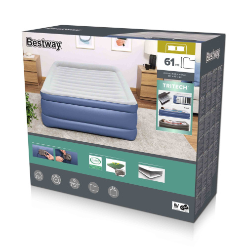 Надувная кровать Tritech 203x152x61 см, с подголовником, встроенный насос 220V (Bestway 67690 BW) Надувная кровать Tritech 203x152x61 см, с подголовником, встроенный насос 220V (Bestway 67690 BW)