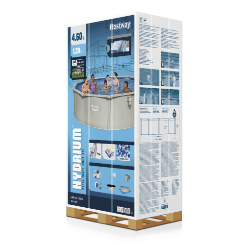 Стальной бассейн Bestway Hydrium Pool Set 460х120 см + песочный ф/насос 5678 л/ч, лестница, тент, подстилка (56384 BW)