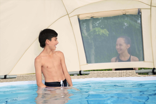 Каркасный бассейн Bestway 396х107 см + фильтр-насос 2006 л/ч, тент, лестница, навес от солнца (5614V BW)