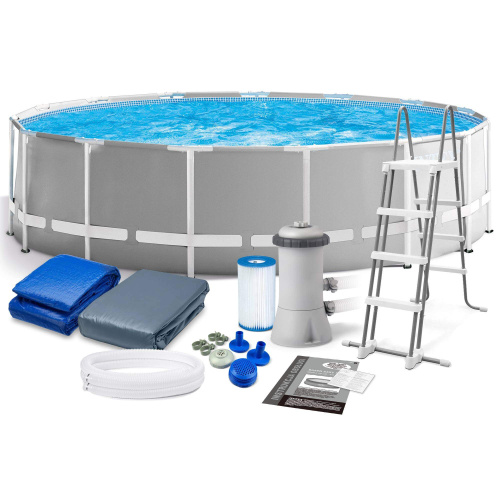 Каркасный бассейн Intex Prism Frame 457x122 см + фильтр-насос 3785 л/ч, лестница, тент, подстилка (26726)