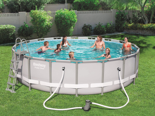 Каркасный бассейн Bestway 549х132 см + фильтр-насос 5678 л/ч, тент, лестница, подстилка (56427/56232 BW)