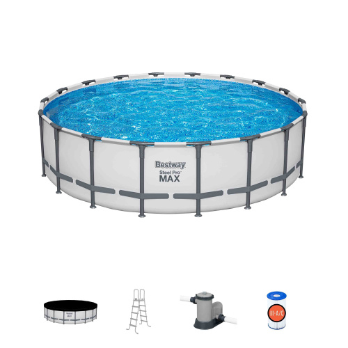 Каркасный бассейн Bestway Steel Pro MAX 549х132 см + фильтр-насос 5678 л/ч, лестница, тент (561FJ BW)