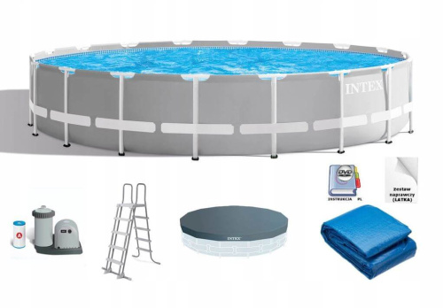 Каркасный бассейн Intex Prism Frame 610x132 см + фильтр-насос 5678 л/ч, лестница, тент, подстилка (26756)