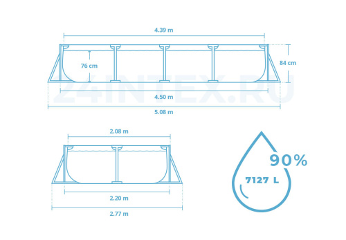 Каркасный бассейн Intex Rectangular Frame 450х220х84 см (28273)