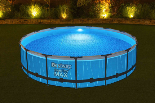 Каркасный бассейн Bestway 457х107 см со светодиодной подсветкой + фильтр-насос 3028 л/ч, лестница, пульт, тент (561GD BW)