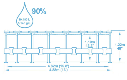 Каркасный бассейн Bestway 488х122 см + фильтр-насос 5678 л/ч, тент, лестница (56725 BW)