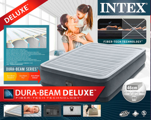 Надувная кровать Dura-Beam Plus Series 152х203х46 см, встроенный насос 220V (Intex 64414)
