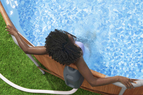 Каркасный овальный бассейн Bestway 610х366х122 см + фильтр-насос 9463 л/ч, лестница, гидромассаж, подсветка (56719 BW)