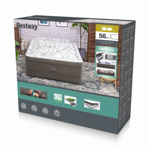 Надувная кровать Tritech Fashion Flock 203х152х56 см, встроенный насос 220V (Bestway 6713E BW)