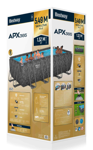 Каркасный бассейн Bestway APX 365, 549х274х132 см + песочный фильтр-насос 6056 л/ч, тент, лестница, наполнитель Polysphere (561KA BW)