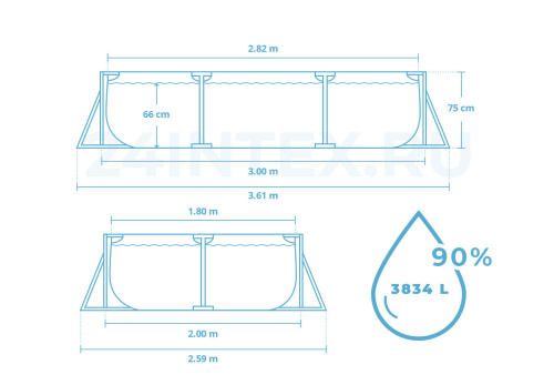 Каркасный бассейн Intex Rectangular Frame 300х200х75 см (28272)