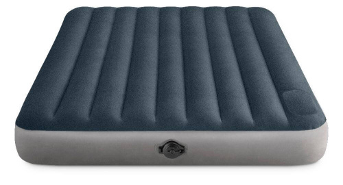 Надувной матрас Single-High Fiber-Tech 152х203х25 см с насосом на батарейках и встр. ножным насосом (Intex 64783)