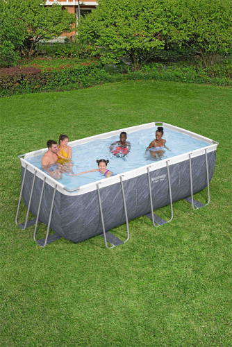 Каркасный прямоугольный бассейн Bestway "Мрамор" 412х201х122 см + фильтр-насос 2006 л/ч, лестница (56722)