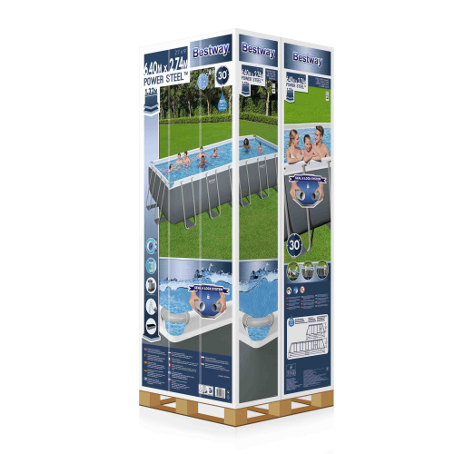 Каркасный прямоугольный бассейн Bestway 640х274х132 см + фильтр-насос 5678 л/ч, тент, лестница (5611Z BW)
