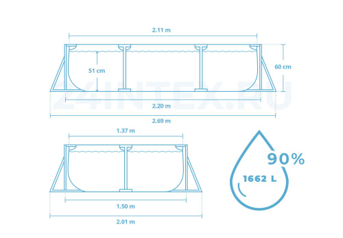 Каркасный бассейн Intex Rectangular Frame 220х150х60 см (28270)