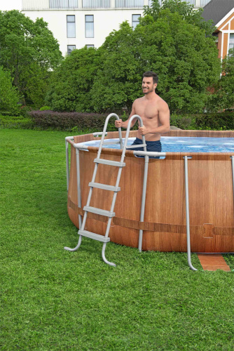 Каркасный овальный бассейн Bestway 610х366х122 см + фильтр-насос 9463 л/ч, лестница, гидромассаж, подсветка (56719 BW)