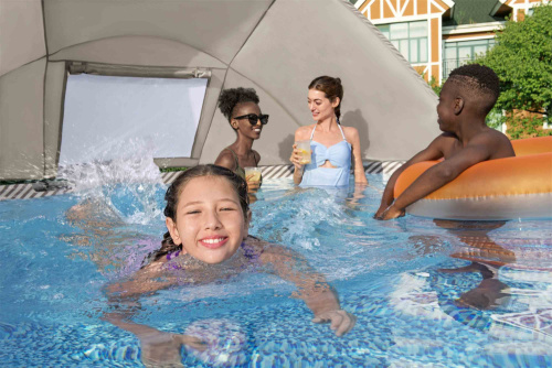 Каркасный бассейн Bestway Steel Pro MAX 396х107 см + фильтр-насос 2006 л/ч, лестница, тент, навес от солнца (561FY BW)