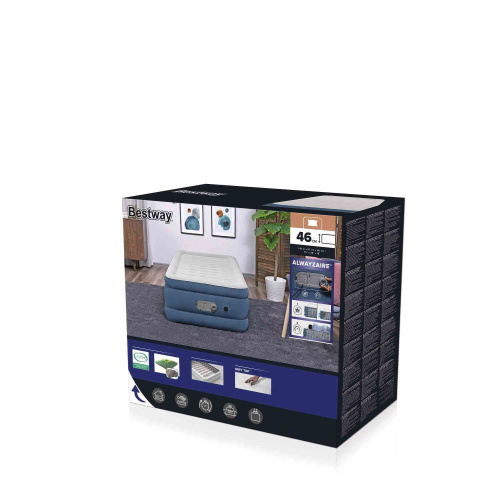 Надувная кровать AlwayzAire 191х97х46 см, встроенный насос 220V с автоподкачкой (Bestway 6713P BW)