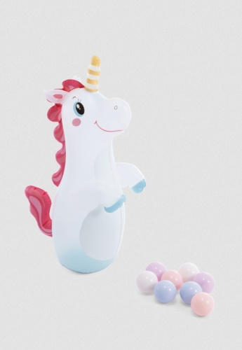 Игровой центр "Замок единорога" с разбрызгивателем и горкой, 196х178х127 см, 234 л, от 2 лет (Intex 56148)