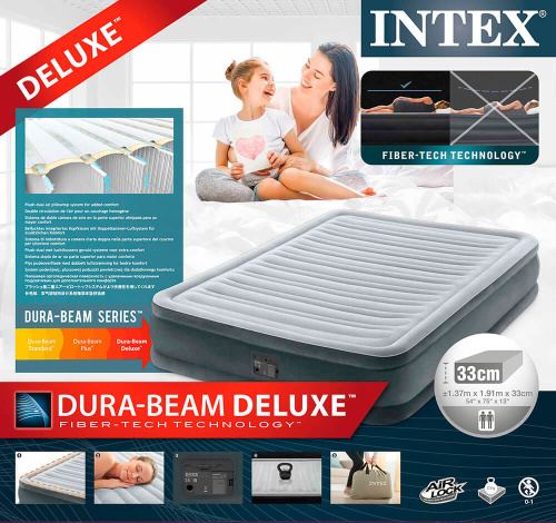 Надувная кровать Dura-Beam Plus Series 137х191х33 см, встроенный насос 220V (Intex 67768)