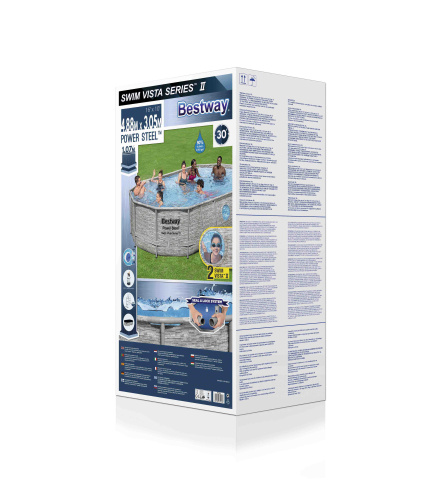 Каркасный овальный бассейн Bestway "Камень" 488х305х107 см + песочный ф/насос 3028 л/ч, лестница, тент (56946)