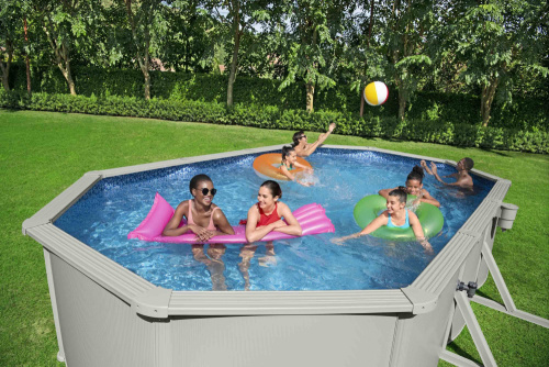 Стальной бассейн Bestway Hydrium Oval Pool 610х360х120 см + песочный ф/насос 5678 л/ч, лестница, тент, подстилка (56369 BW)