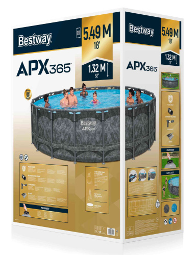 Каркасный бассейн Bestway APX 365, 549х132 см + песочный фильтр-насос 6056 л/ч, тент, лестница, наполнитель Polysphere (561KC BW)