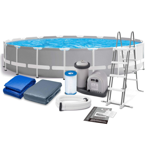 Каркасный бассейн Intex Prism Frame 549x122 см + фильтр-насос 5678 л/ч, лестница, тент, подстилка (26732)