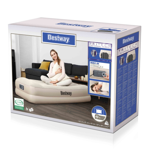 Надувная кровать Tritech 97х191х42 см с подголовником, встроенный насос 220V (Bestway 67694 BW) Надувная кровать Tritech 97х191х42 см с подголовником, встроенный насос 220V (Bestway 67694 BW)
