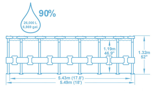 Каркасный бассейн Bestway 549х132 см + фильтр-насос 5678 л/ч, тент, лестница (56886 BW)