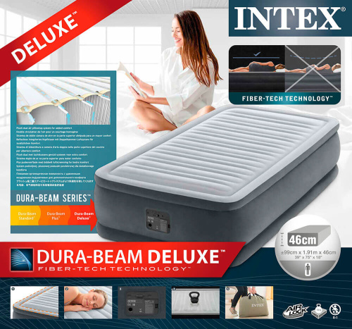 Надувная кровать Dura-Beam Plus Series 99х191х46 см, встроенный насос 220V (Intex 64412)