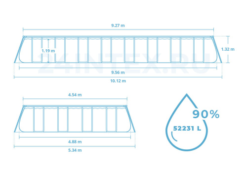 Каркасный прямоугольный бассейн Bestway 956х488х132 см + песочный ф/насос 8327 л/ч, тент, лестница, настил (56623 BW)