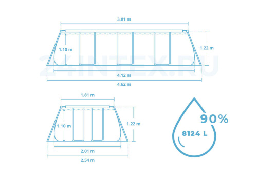 Каркасный прямоугольный бассейн Bestway "Мрамор" 412х201х122 см + фильтр-насос 2006 л/ч, лестница (56722)