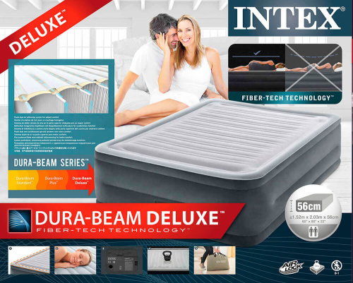Надувная кровать Dura-Beam Plus Series 152х203х56 см, встроенный насос 220V (Intex 64418)