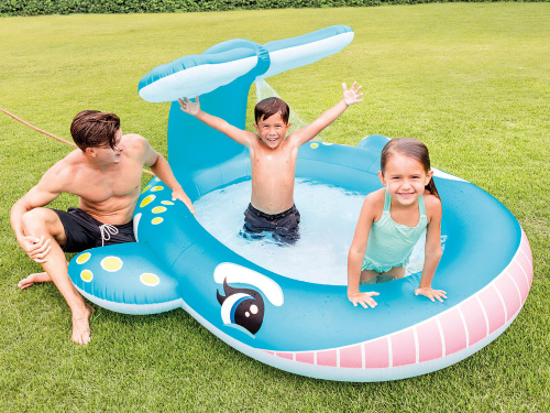 Детский надувной бассейн 201х196х91 см "Кит" с распылителем, 200 л, от 2 лет (Intex 57440)