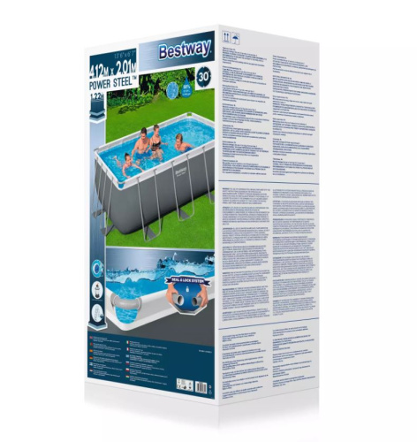 Каркасный прямоугольный бассейн Bestway 412х201х122 см + песочный ф/насос 3028 л/ч, лестница (56457 BW)