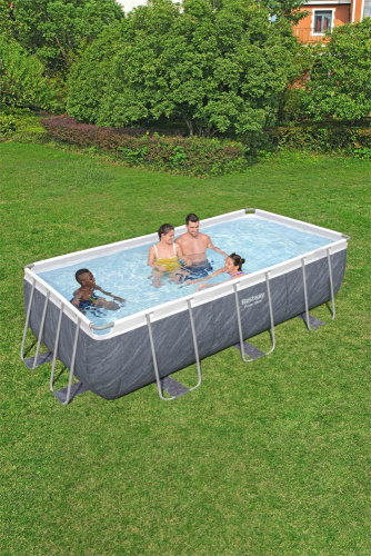 Каркасный прямоугольный бассейн Bestway "Мрамор" 404х201х100 см + лестница, фильтр-насос 2006 л/ч (56721 BW)