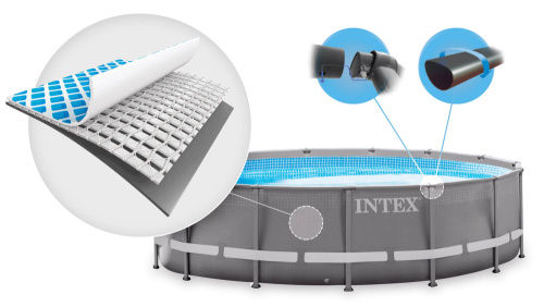 Каркасный бассейн Intex Ultra Frame, 549х132 см + песочный ф/насос, лестница, тент, подстилка (26330)