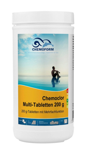 Мульти-таблетки медленнорастворимые по 200 г Chemoform "Всё-в-одном" для воды бассейна, 1 кг (0507001)  Мульти-таблетки медленнорастворимые по 200 г Chemoform "Всё-в-одном" для воды бассейна, 1 кг (0507001)
