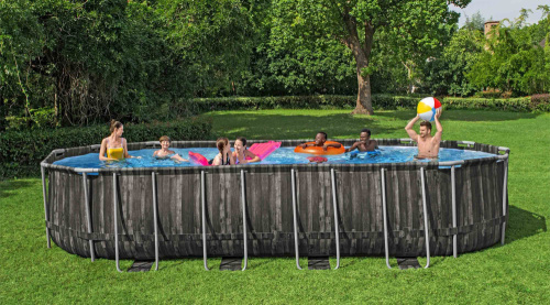 Каркасный овальный бассейн Bestway Power Steel 732х366х132 см + фильтр-насос 9463 л/ч, лестница, тент (561ES BW)