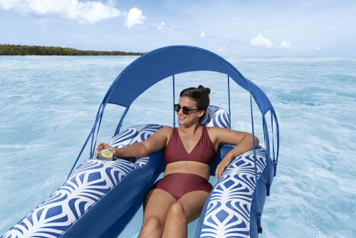 Надувной шезлонг для плавания 198x112 см с навесом, сеткой и подстаканником (Bestway 43732 BW)