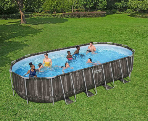 Каркасный овальный бассейн Bestway Power Steel 732х366х132 см + фильтр-насос 9463 л/ч, лестница, тент (561ES BW)